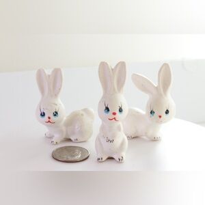 Vintage Ceramic Bunny Figurines – Set of 3 – Hand-Painted Porcelain Rabbits